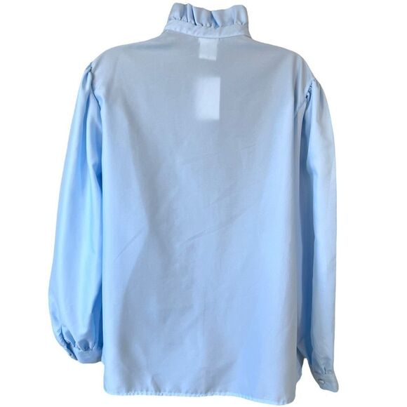Vintage 70s Clovis Ruffin Baby Blue Ruffle Trim Blouse - Picture 8 of 9